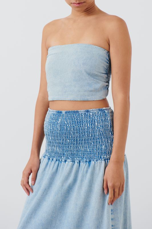 smock denim tube top