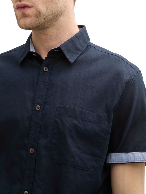 Regular Fit Kurzarmhemd mit Leinenanteil