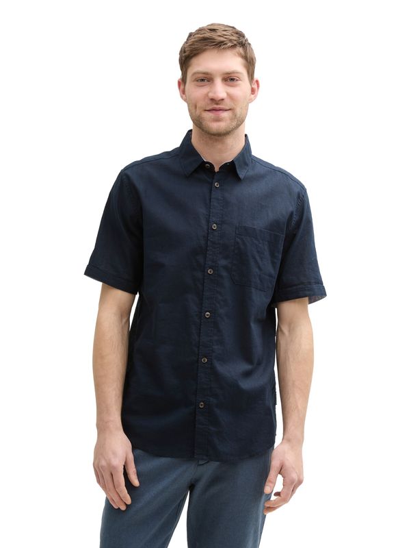 Regular Fit Kurzarmhemd mit Leinenanteil