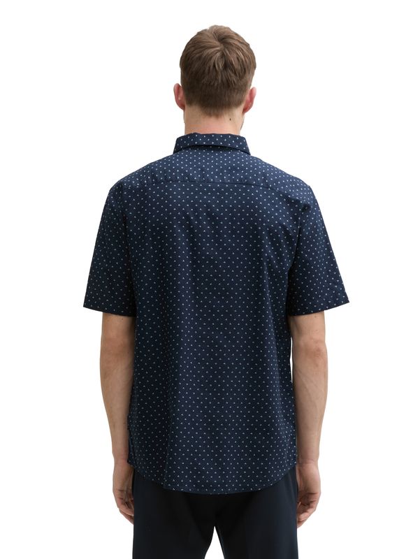 Regular Fit Kurzarmhemd mit Leinenanteil im Pünktchen-Muster