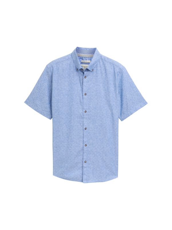Regular Fit Kurzarmhemd mit Leinenanteil im Pünktchen-Muster
