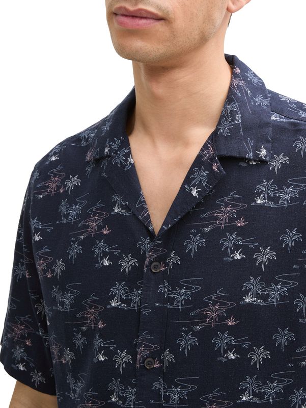 Regular Fit Kurzarmhemd mit Leinenanteil