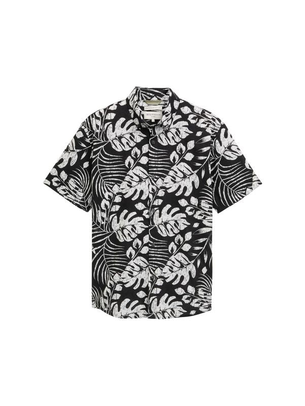 Regular Fit Kurzarmhemd mit Leinenanteil