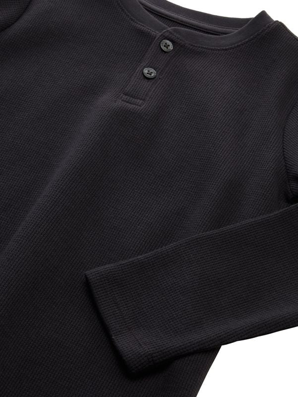 Henley Langarmshirt mit Waffelstruktur