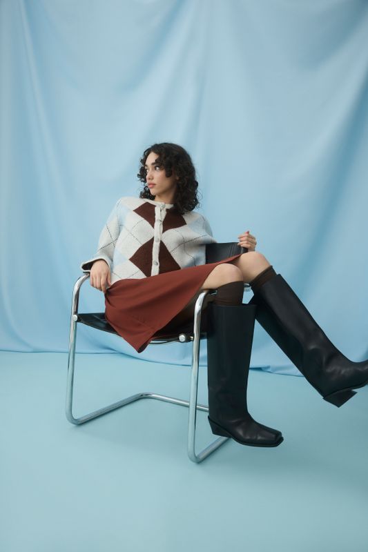 VIKAYLA O-NECK L/S CHECK KNIT CARDI/BFS