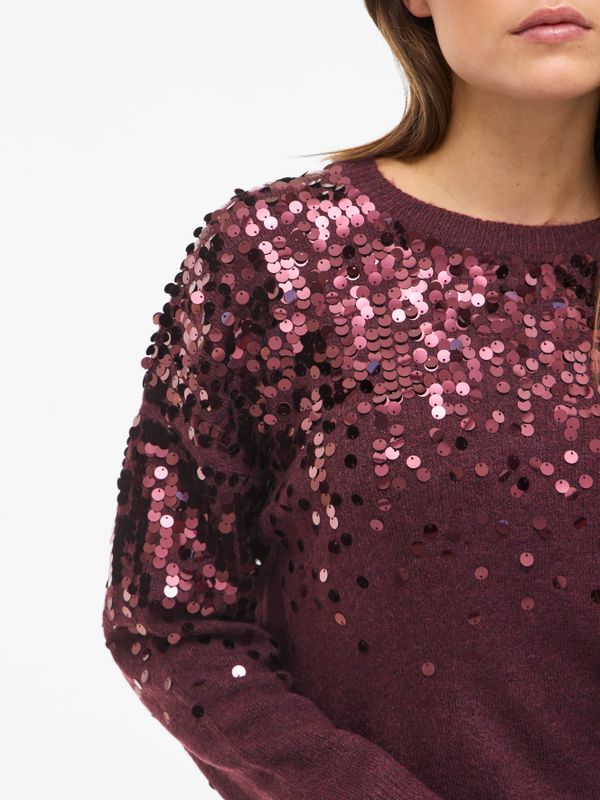 VISIQUIN O-NECK L/S GLITTER KNIT TOP