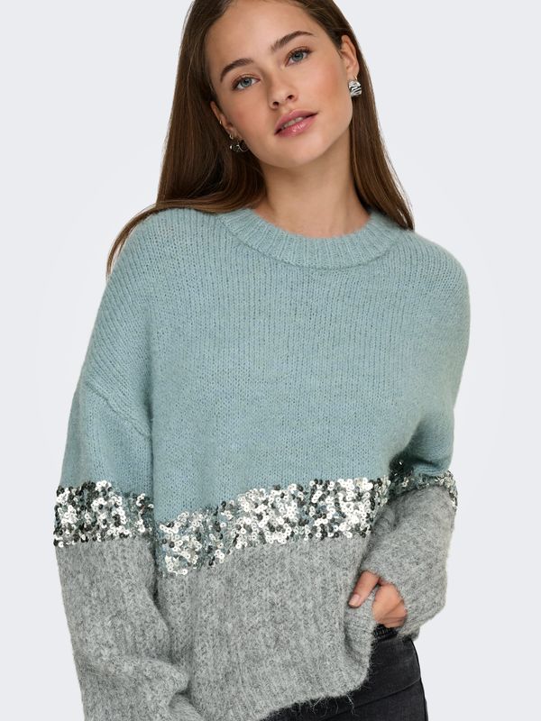 ONLMAINE LIFE LS SEQUIN BLOCK O-NECK KNT