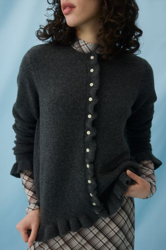 VIJACIA O-NECK L/S FRILL KNIT CARDI/BFS