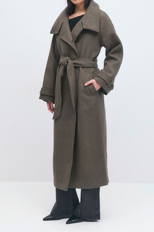 Belted wool blend coat