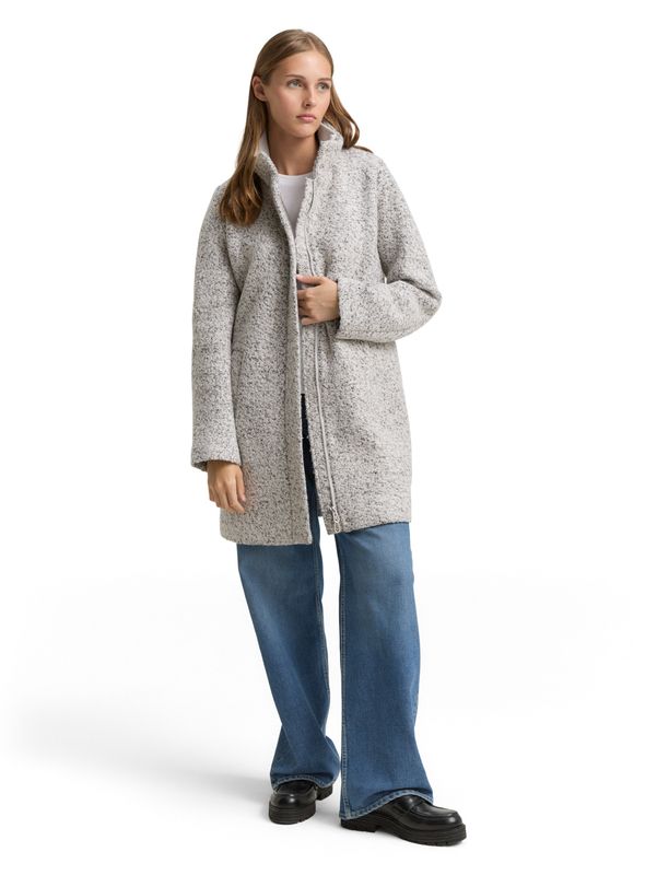 Bouclé Wollmantel mit Stehkragen