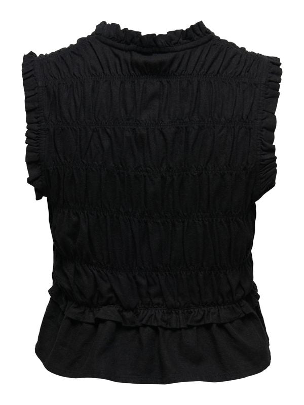 ONLGOA S/S LINEN BL FRILL TOP CC PNT