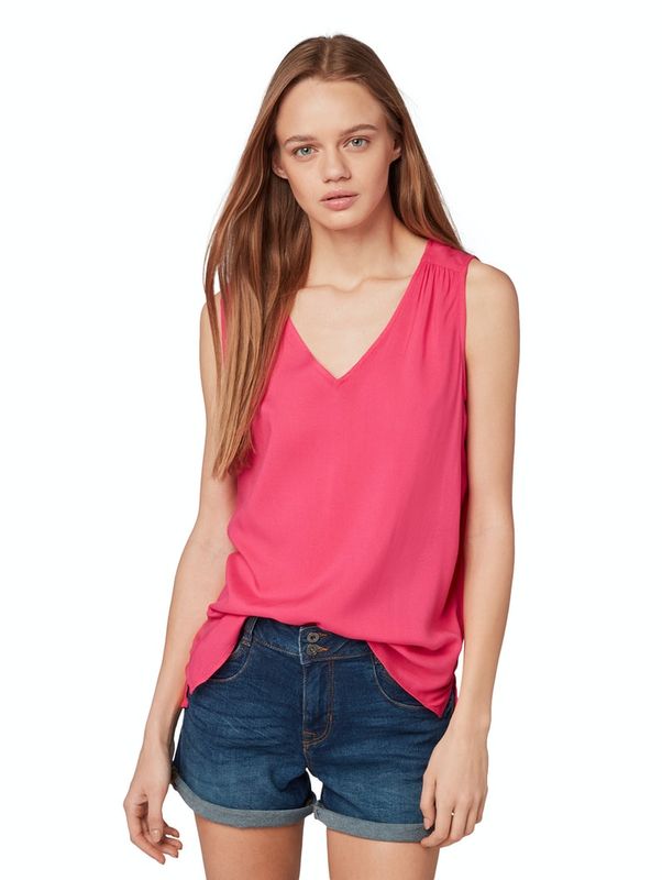 printed woven top with v-neck