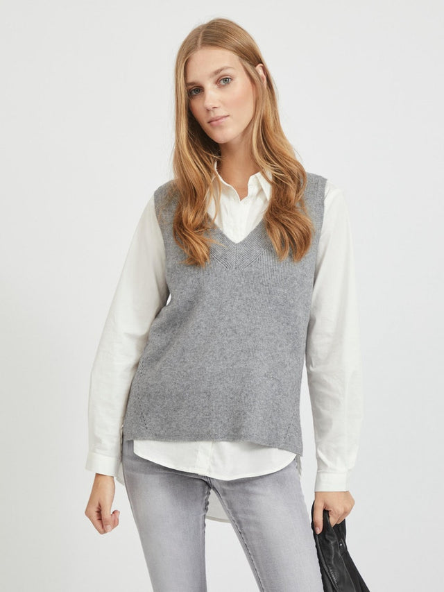 VIRIL KNIT RIB V-NECK S/L VEST - NOOS