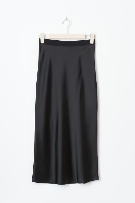 elastic satin midi skirt