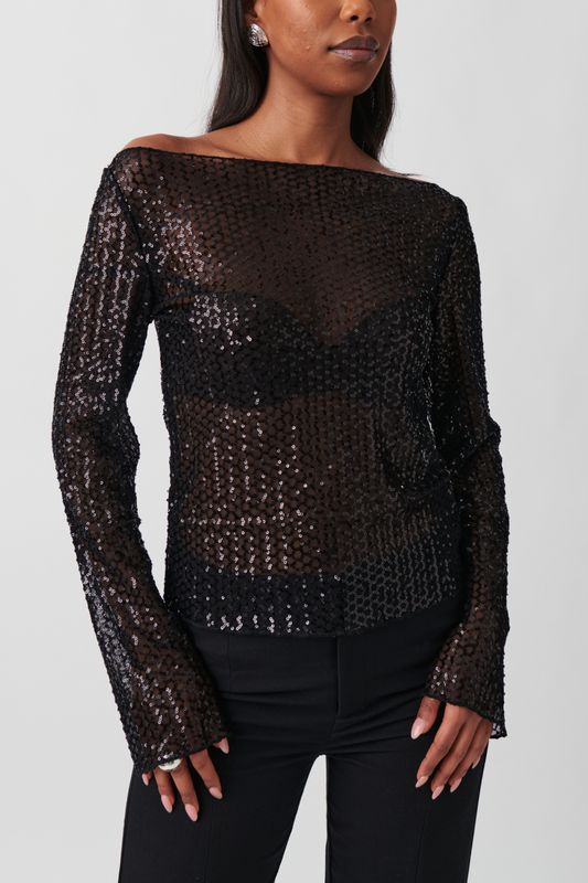 Sequin boatneck top