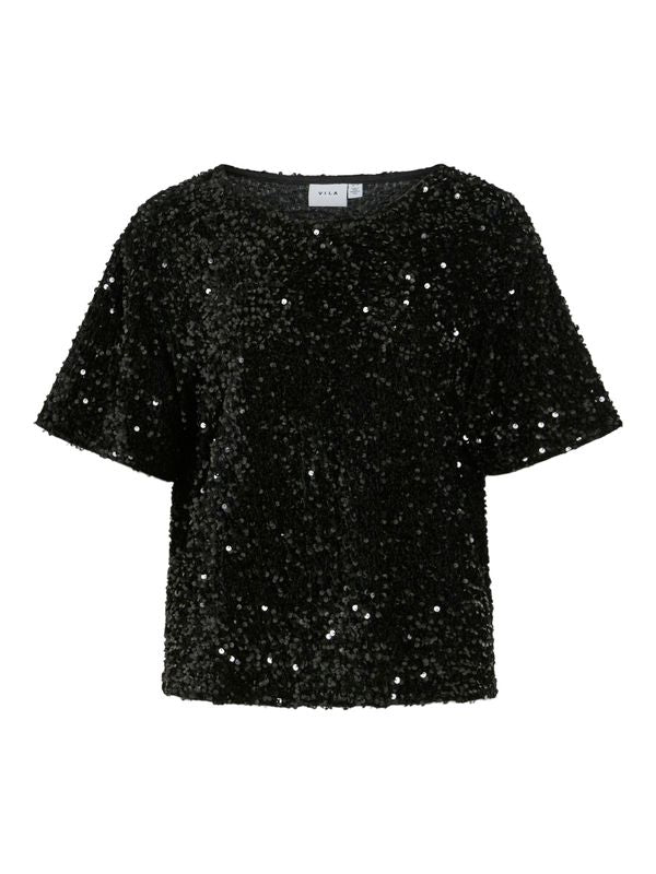 VIFAITH O-NECK S/S SEQUIN TOP/VOL