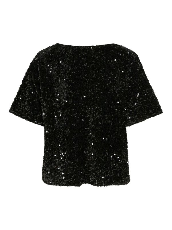 VIFAITH O-NECK S/S SEQUIN TOP/VOL