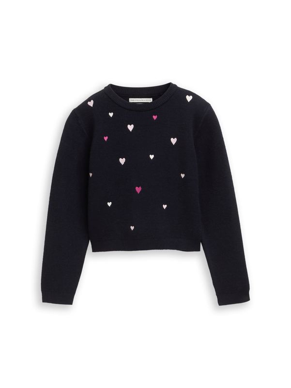 Cropped Strickpullover mit Stickerei