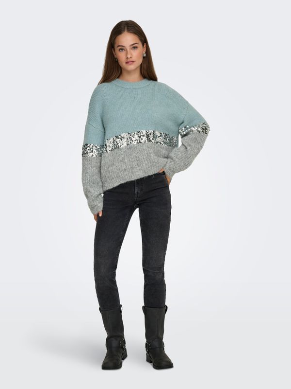 ONLMAINE LIFE LS SEQUIN BLOCK O-NECK KNT