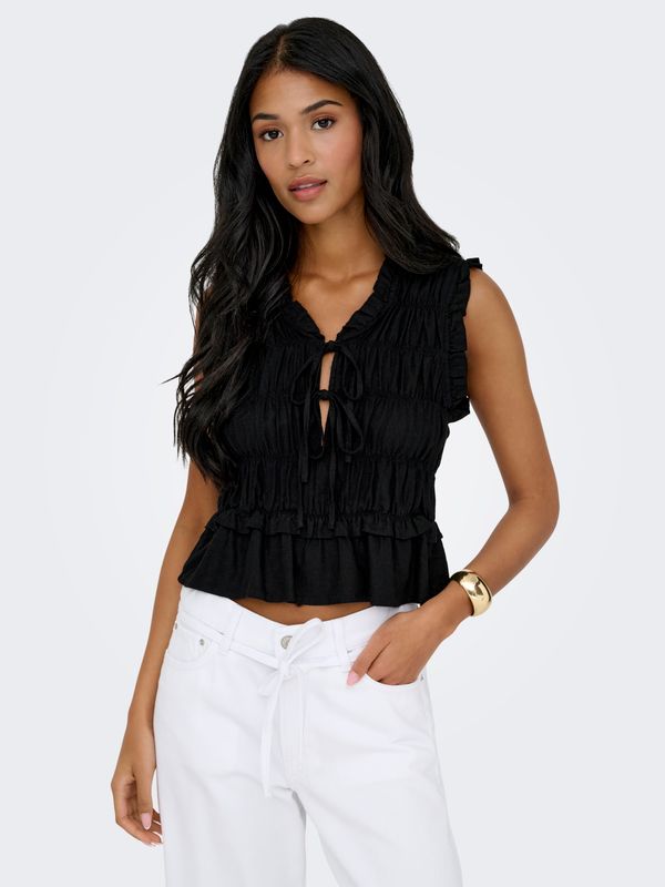 ONLGOA S/S LINEN BL FRILL TOP CC PNT