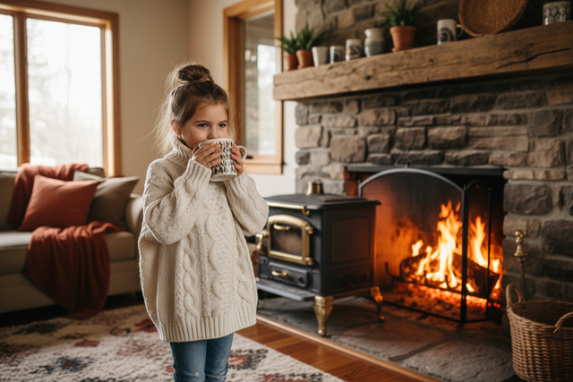 ein mädchen in strick oder sweatshirt vielleicht vor dem ofen