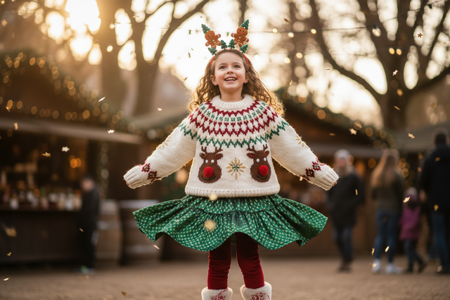 ein mädchen in weihnachtlicher schicker kleidung was aber verspielt und nicht spießig aussieht